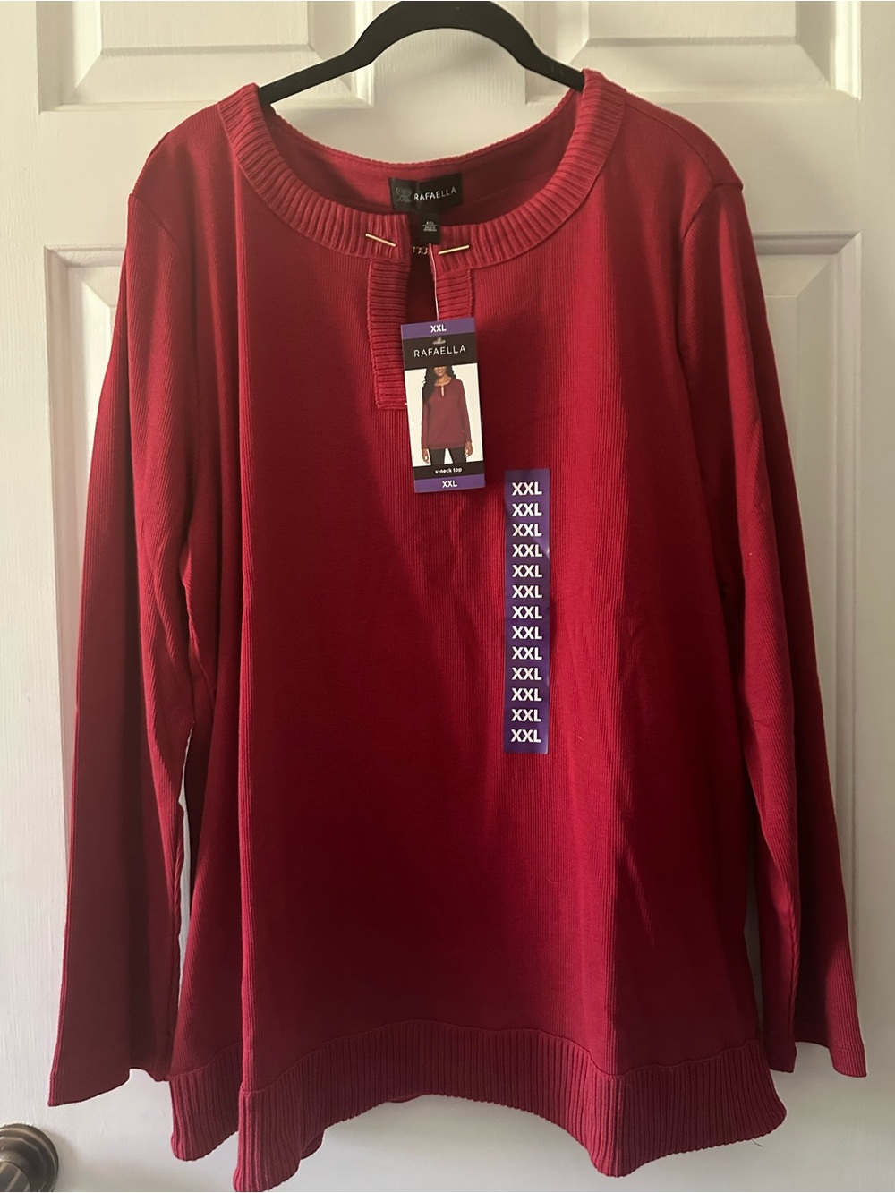 Rafaella Deep Wine V-Neck Long Sleeve Sweater